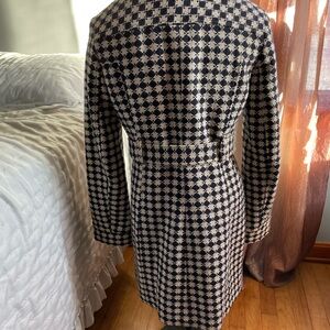 Y2K Tommy Hilfiger Wool Blend Woven Print Navy Cream Belted Trench Coat.